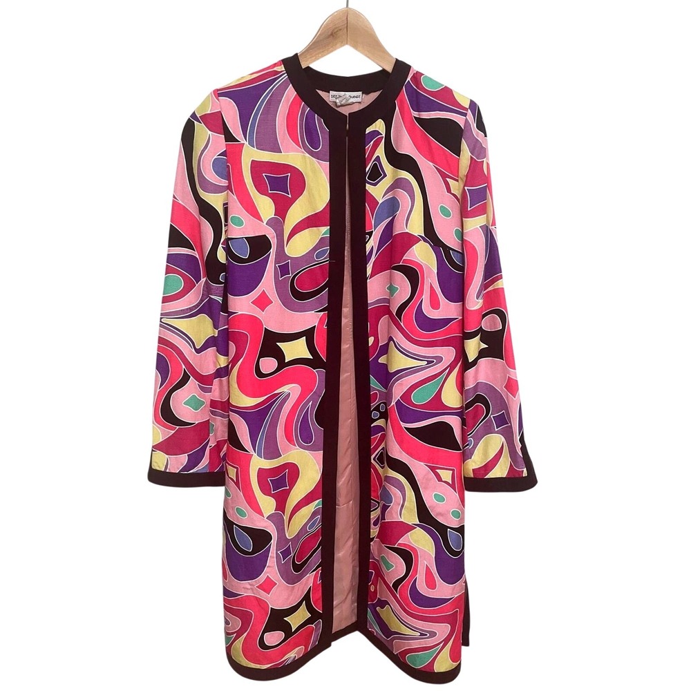 Design Exchange Duster Jacket Y2K Linen Psychedelic Swirl Print Pink Multi Small